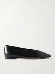 [Bottega Veneta] Bottega Veneta - Sofia Glossed-leather Point-toe Ballet Flats - Black - IT37 IT 37 Black
