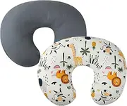 Tontukatu Nursing Pillow Cover 2 Pack Compatible with Boppy Pillow, 100% Cotton Super Soft for Breastfeeding Moms Fit Infant Nursing Pillows & Positioners for Baby Boy Girl Grey Elephant Lion