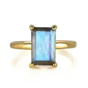 Genuine Labradorite Octagon Cut Gemstone 925 Sterling Silver Women Handmade Ring