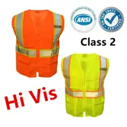 Hi Vis ANSI Class 2 Reflective Tape Safety Work Vest High Visibility w/ Pockets