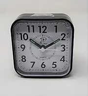 Little Star Square Shaped Alarm Travel Clock with Light, Quiet Non Ticking with Snooze and Light, Big Numbers for Easy Reading (JR-1154) (Black)
