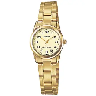 CASIO 卡西歐 簡約優雅 復古 數字刻度 不鏽鋼手錶 金色 LTP-V001G-9B 25mm
