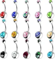 [Defrsk] 15 Pcs Belly Bars Button Belly Rings Navel Ring Belly Piercing Set Piercing Body Jewelry, casual, Stainless Steel, zircon