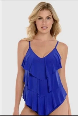 Magicsuit by Miraclesuit Sz 10 tankini top swimsuit Twilight blue tiers