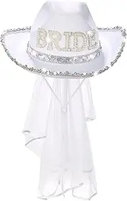 [Blogiiup] Bride Cowgirl Hat, Cowboy Hat and Veil, White Cowgirl Hat, Glitter Bride Hat, Bride Cowboy Hat, White Cowboy Hat