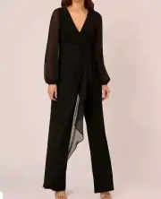 Adrianna Papell Long Sleeve Jersey Jumpsuit With Chiffon In Black Size 16 NWT
