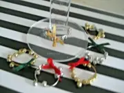 Set 6 Vtg PIER 1 Gold Silver Tiny BELLS Ribbon Bow WINE GLASS CHARMS Tags WIRE