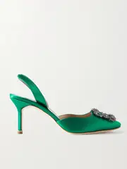 [Manolo Blahnik] Manolo Blahnik - Hangisli 70 Embellished Satin Slingback Pumps - Green - IT40 IT 40 Green