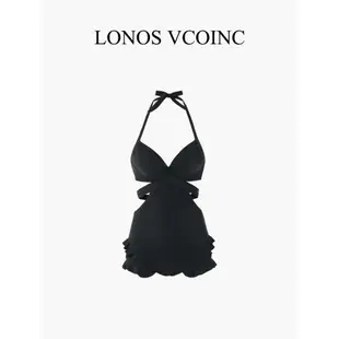 LONOS VCOINC 新款黑色性感小胸聚攏泳衣女連體遮肚顯瘦罩衫防曬