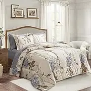 Joyreap 7 Piece Bed in a Bag Queen, Elegant Flower Botanical Smooth Soft Microfiber Floral Comforter Set for All Season (1 Comforter, 2 Pillow Shams, 1 Flat Sheet, 1 Fitted Sheet, 2 Pillowcases)