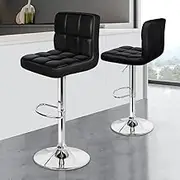 ALFORDSON Bar Stool 2X Adjustable Kitchen Barstools Ralph Swivel Counter Dining Chair in 62-83cm Seat Height for Home Bar Dining Room, Black