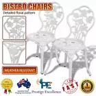 Set of 2 Bistro Chairs Cast Aluminium White Outdoor Garden Patio Furniture Seats