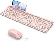 CHESONA Wireless Keyboard and Mouse Combo, Wireless Rechargeable Full Size Multi-Device (BT 5.0+3.0+2.4G) Keyboard Mouse Combo for Mac OS/iOS/Windows/Android (Pink)