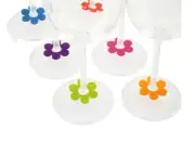 Cork Pops Silicon Daisy Stemware Markers, Set of 6