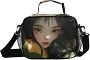 Cat Woman Leaf Insulated Lunch Box for Women Men - Ideal for Work, Picnics - Includes Adjustable Shoulder Strap