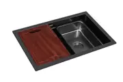 5 Piece Set Kitchen Sink Top/Under Mount Stainless Steel Gunmetal 800mm