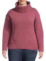 Terra & Sky Women's Plus Size Chenille Mauve Turtleneck Sweater Size 3X