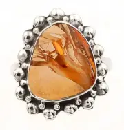 Natural Brecciated Mookaite 925 Solid Sterling Silver Ring Sz 8.5,