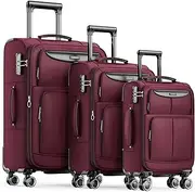 [SHOWKOO] Luggage Sets 3 Piece Softside Expandable Lightweight & Durable Suitcase Sets Double Spinner Wheels TSA Approved Lock (20in/24in/28in)