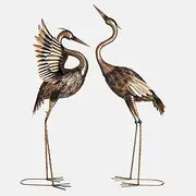 TERESA'S COLLECTIONS Yard Decorations Outdoor Garden Statues, Brass Metal Crane Yard Art, 33-39inch Lawn Ornaments for Backyard, Outside Porch, Patio, Heron Decor,Set of 2,Spring Decor,Gifts for Mom
