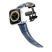 Longvadon Watch Band Mens Apple Smartwatch Compatible Blue Leather