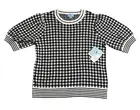 NWT Womens CeCe Black White plaid sweater puff sleeves Blouse size Large