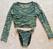 La Perla/Marvel set :Mesh Panties & Long sleeve Top Scoop Neck,Black Mesh Lining
