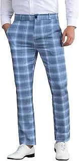 [Lars Amadeus] Men's Plaid Dress Pants Regular Fit Formal Business Checked Trousers