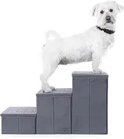Pet Stairs, Dog Steps for Bed, Dog Stairs for Small Dogs and Medium Dogs, Steps for Dogs to Get on Bed, Pet Steps for Bed, Doggy Steps for Bed, Pet Steps for Couch, 3-Step, Velour, Grey