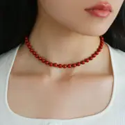 925 Silver Clasp Red Natural Stone Beaded Necklace