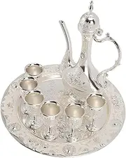 Turkish Tea Set, Large Metal Zinc Alloy Exquisite Elegant Vintage Turkish Coffee Pot Set, Rustproof Colorfast Water Serving Set with 6 Coffee Cups for Home Tea Party Banquet
