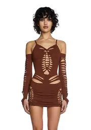 [Current Mood] Spellbound Smiles Mini Dress - Brown