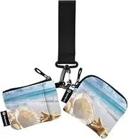 [XYMZR] Mini Zip Around Wristlet keychain Wallet Shell Beach Landscape for Women Personalized Pattern Detachable Dual Pouch Wristlet Portable Wallet Phone Coin Purse, Multi-colored, One Size