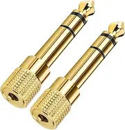 Headphones Adapter for Piano Keyboard, 2-Pack 3.5mm 1/8'' Female to 6.35mm 1/4'' Male Jack Plug Stereo Adapter Gold Plated for Electronic Piano, Guitar, Drum