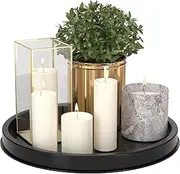 HGF Decorative Tray for Coffee Table, 12 Inch Metal Iron Round Serving Trays for Kitchen Counter Organizer Dining Table Centerpiece for Display Candle Vase, Black Round Tray for Bathroom Decor