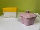 RARE Le Creuset Petite Flower Casserole Mini Cocotte Ramekin & Lid Sugar Pink