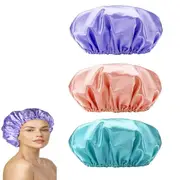 3Pack Reusable Bathing Shower Caps Double Waterproof Layers Bathing Shower Hat for Women