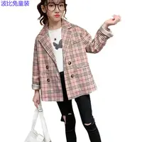 在飛比找蝦皮購物優惠-新款女童小西裝外套韓版洋氣格子上衣中大童春裝
