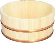 Kiso Kogei Hot Water Tub, Round Shape, Made in Japan, Wood, Hinoki, Resin Tag, Stays Tag, Diameter 8.9 x Height 3.9 inches (22.5 x 10 cm), Beige