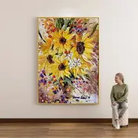 在飛比找樂天市場購物網優惠-純手繪油畫 向日葵花卉立體畫 梵高名畫厚肌理畫 客廳油畫 沙