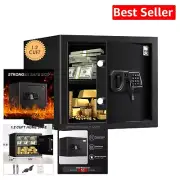 Stylish Black Fireproof Safe Box with Keypad and Alarm System for Home & Office