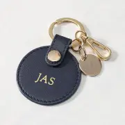 Personalised Navy Leather Circle Keyring