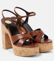 [Saint Laurent] Saint Laurent Bianca 125 leather platform sandals AU 10 brown