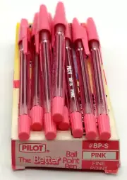 NOS LOT OF 8 PILOT PINK FINE POINT PEN BP-S ORIGINAL BOX