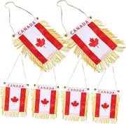 Mikinona 6-Pack Canada Flag Mini Banners for Car Decor Satin Plastic Easy Install Rearview Mirror Charms