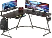 Espresso L-Shaped Gaming Desk with Monitor Stand