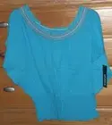 UNIQUE SPECTRUM PEASANT BLOUSE TOP SIZE L BLUE EMBROIDERED 100% COTTON NWT