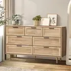 Oikiture 7 Chest of Drawers Dresser Chest Storage Cabinet Tallboy Natural