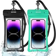 Sinyisen Waterproof Phone Pouch Case with Lanyard,IPX8 Floating Phone Case Dry Bag,Cell Phone Water Proof Pouch for Kayaking,Rafting,Boating,Swimming,Camping,Hiking,Beach,Fishing 2pcs (Black +Green)