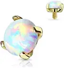 Dermal 14K Gold Plated White Opal Prong Setting (4mm Top ) 16G (1.2MM)